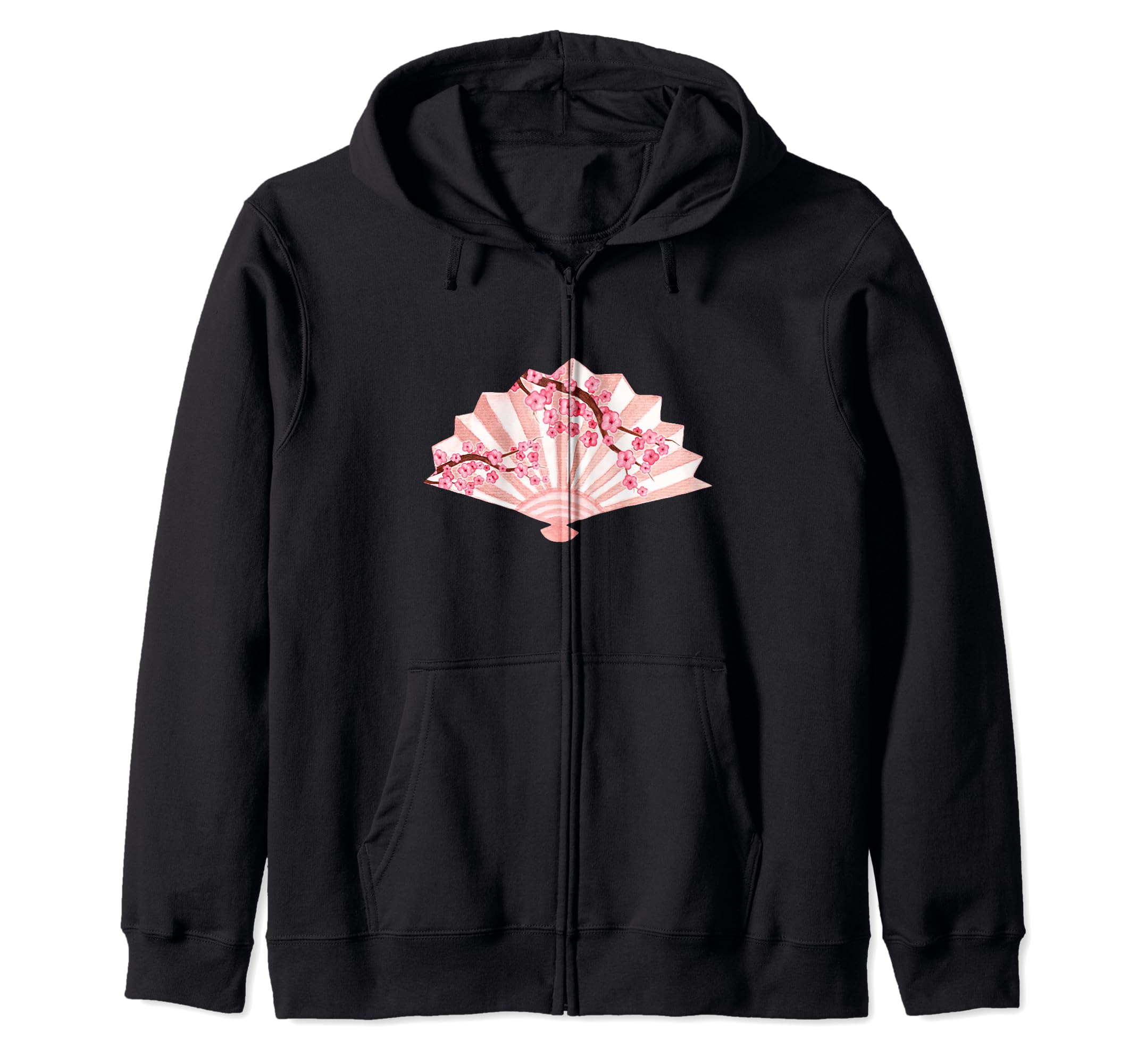 

Beautiful Japanese Retro Fan Cherry Blossom Gift Hoodie Zip-Up чёрный