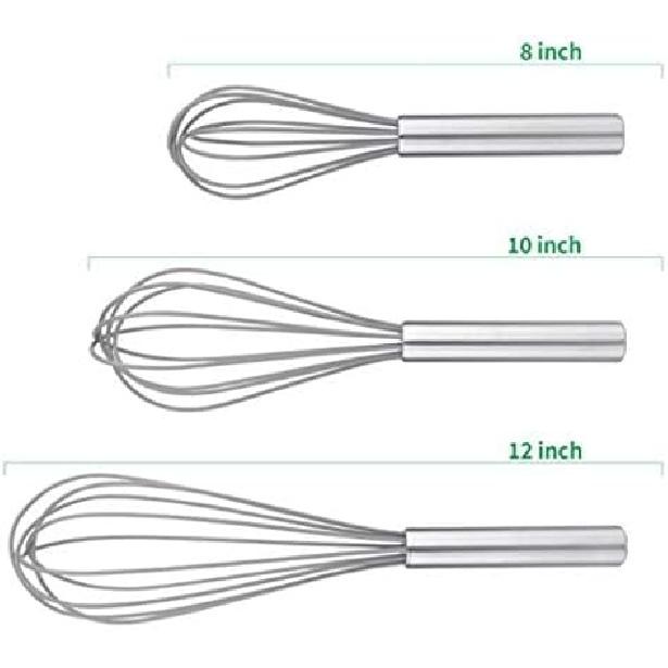 Stainless Steel Whisks with 3 Packs 8"+10"+12" Kitchen Whisk Set Kitchen Whip Kitchen Utensils Wire Whisk Balloon Whisk Set for Blending Whisking