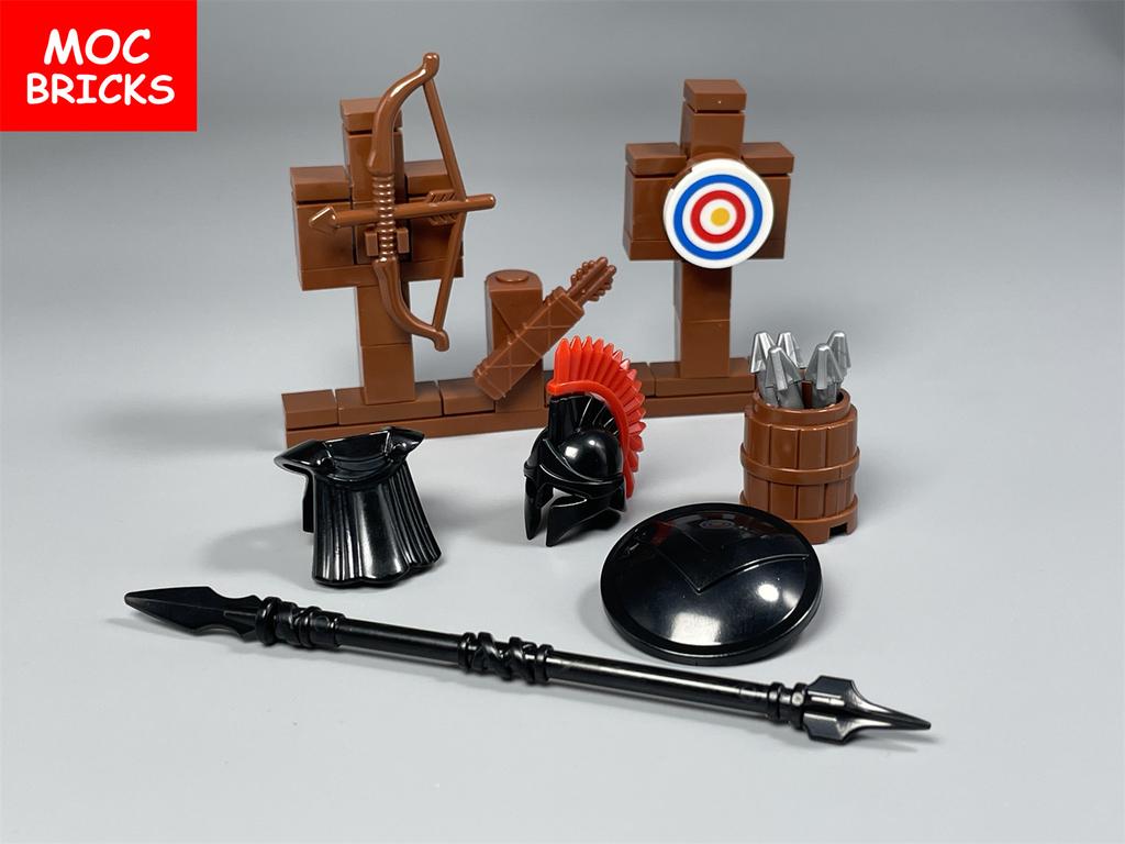 MOC Bricks Spartan Warrior Roman Middle Age Castle Knight Action Figures Arrow Educational Building Blocks Accessories Kids Toys