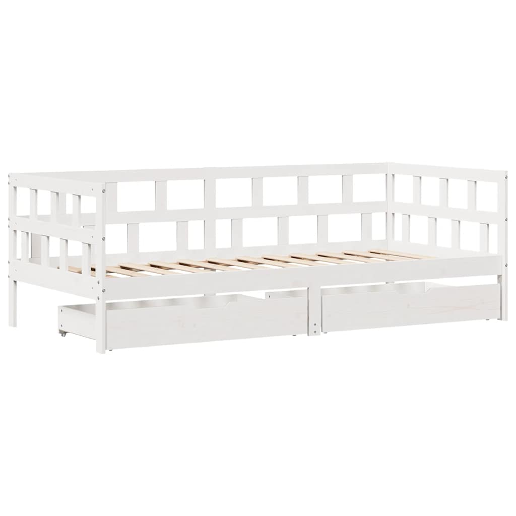 Daybed with Drawers White 80x200 Cm Pine Wood