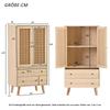 Flieks Chest of Drawers with 2 Large Drawers and 2 Doors, Bathroom Cabinet Made of Wood with Rattan Doors, 60 X 40 X 120 Cm