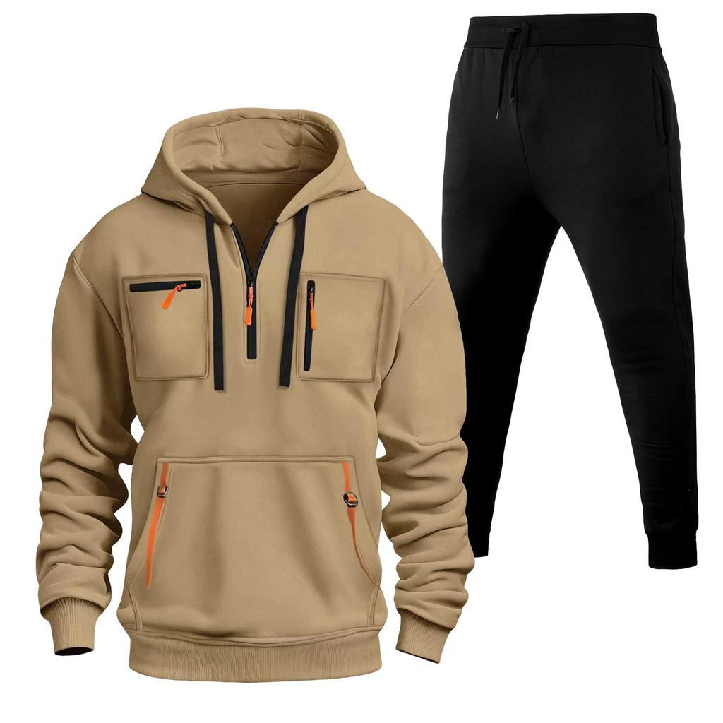 Multi-Zipper Men's Loose Fit Sweatshirt, Sweatpants, Pullover Hoodie with Pockets
