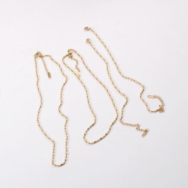 Fenny 18K Gold Plated Versatile Basic Olive Round Mixed Beads Sweater Chain Stainless Steel Necklace for Women