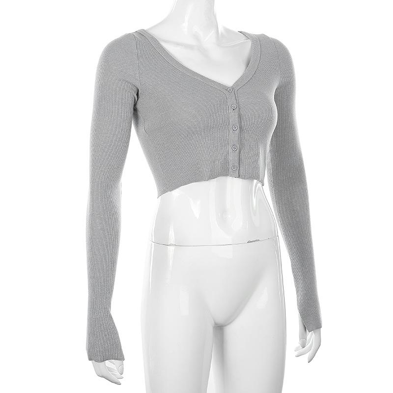 Dámský pletený svetr s dlouhým rukávem, jednobarevný, volný, pletený svetřík s výstřihem do V