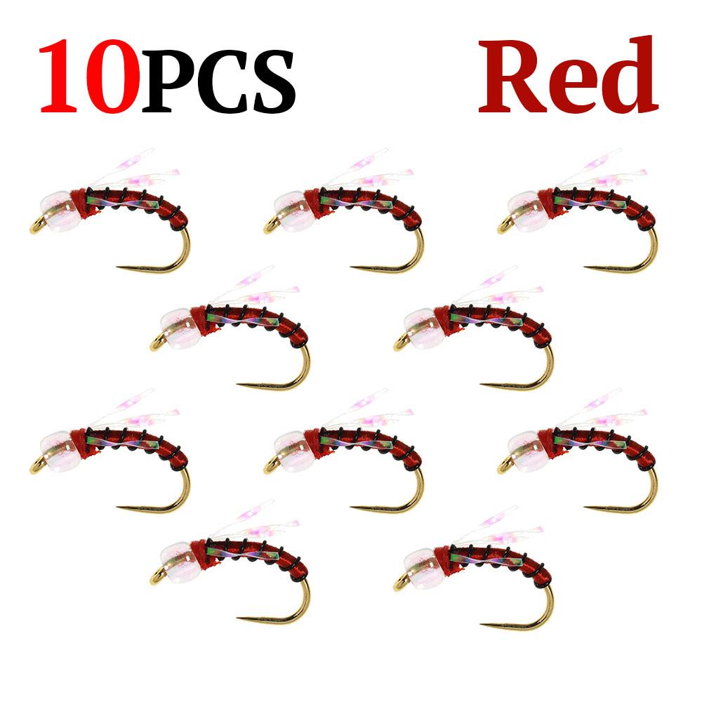 10 PIÈCES Nymphe Standard Midge pour la Pêche à la Mouche, Motif Truite pour Toute l'Année, Hameçon Doré sans Ardillon #16, Leurres d'Eau Douce pour la Pêche à la Mouche