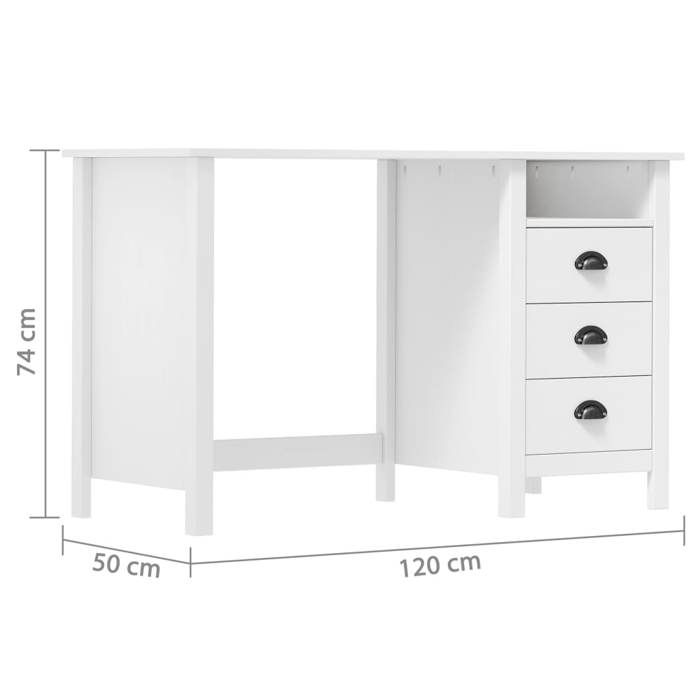 VidaXL Bureau Hill avec 3 tiroirs 120x50x74 cm Bois pin massif 288996