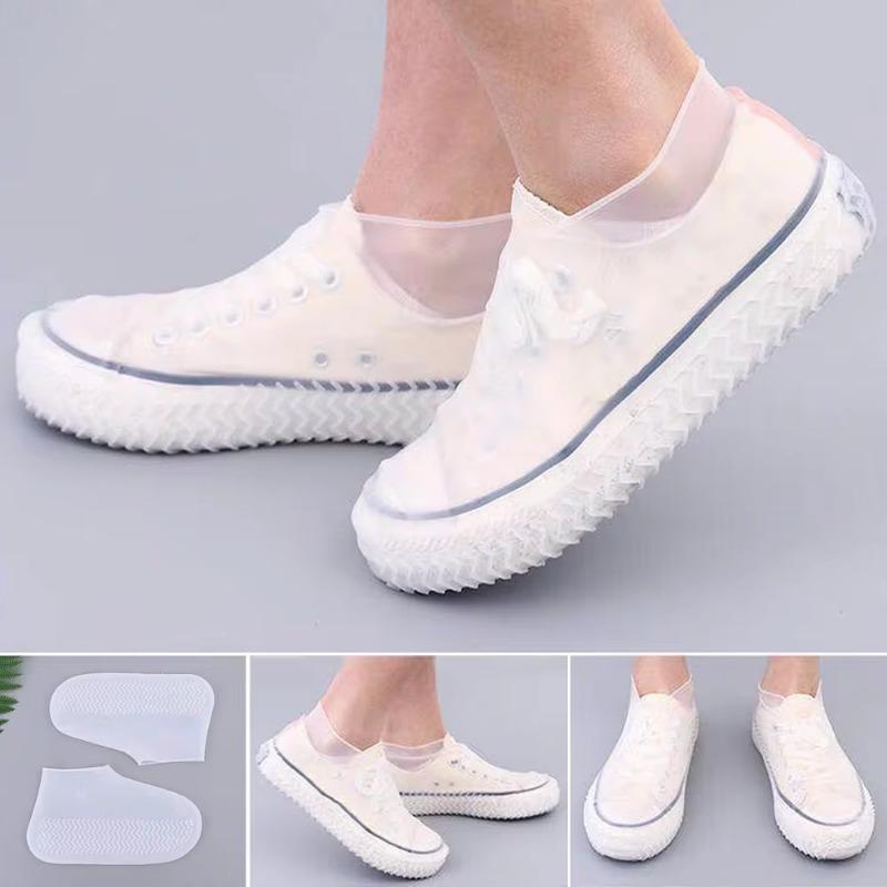 1 Stück weiße rutschfeste Gummistiefel mit wiederverwendbaren wasserdichten Überschuhen und silikon-staubdichten Haushaltsutensilien für regnerische Tage