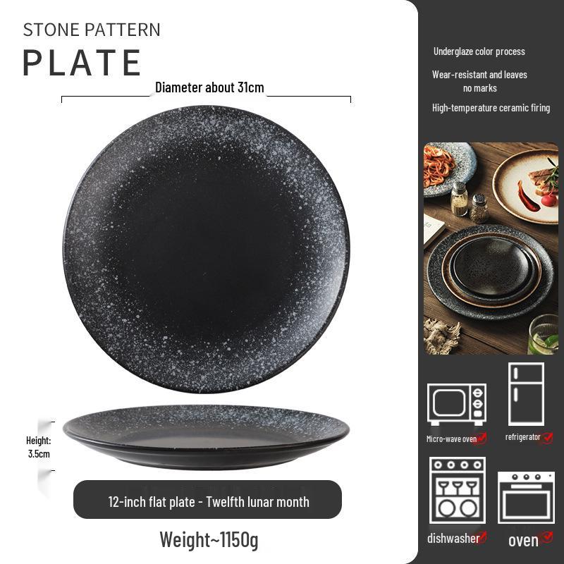 Retro Japanese Ceramic Plate: Creative Black Glaze Dish for Home and Restaurant