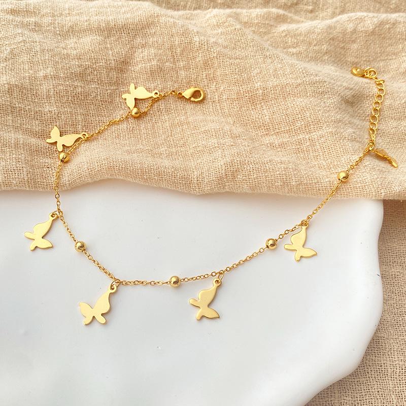 Simple Ins Style 18k Gold Plated Butterfly Copper Women Anklet Foot Jewelry
