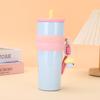 710Ml Large Capacity Car Thermos Mug Stainless Steel Vacuum Flask With Retractable Straw Leak-Proof Coffee Tea Cold Drink Bottle