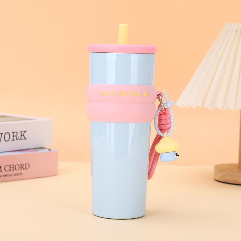 710Ml Large Capacity Car Thermos Mug Stainless Steel Vacuum Flask With Retractable Straw Leak-Proof Coffee Tea Cold Drink Bottle