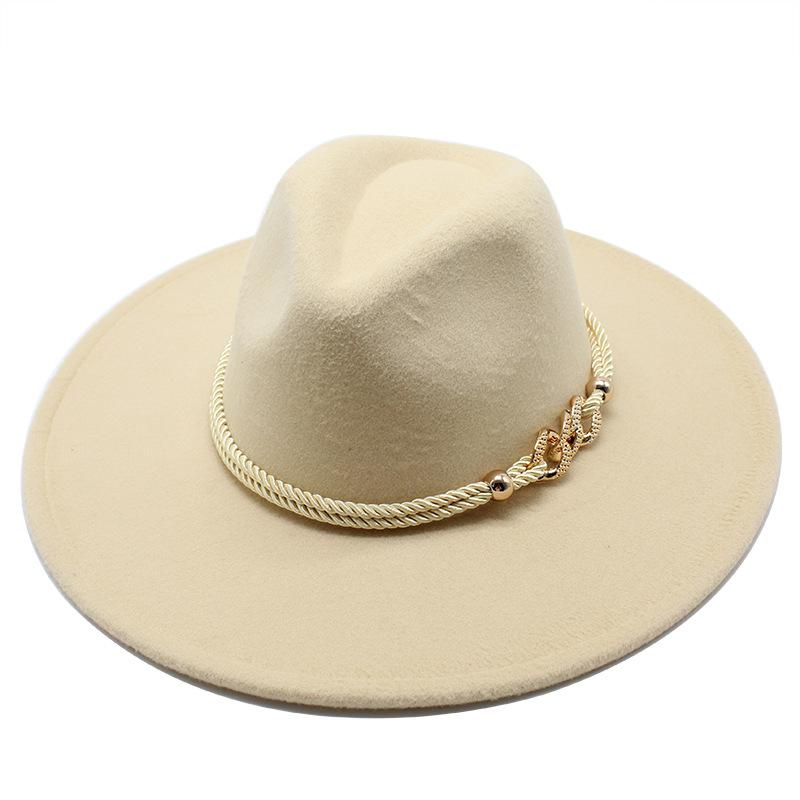 Cappello Stile Britannico 9,5 Cm Ampio Bordo Cappello a Cilindro di Lana da Uomo e Donna Caldo Cappello Jazz Perla
