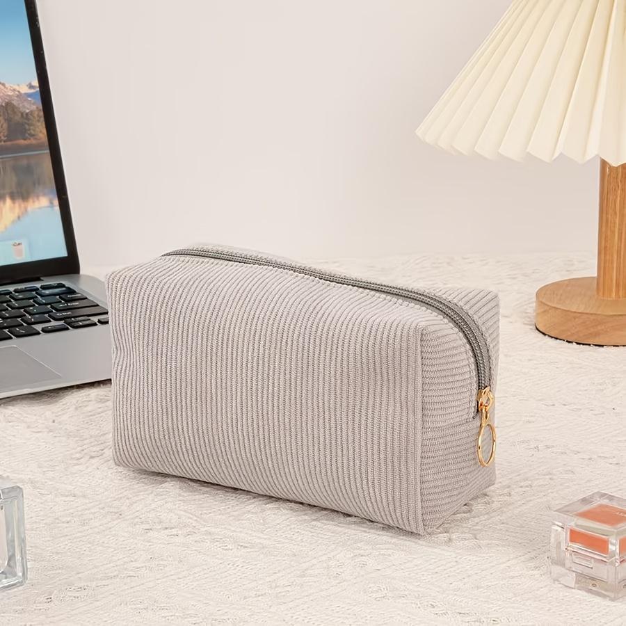 1pc Corduroy Makeup Bag Pencil Case Large Capacity Solid Stationery Storage Bag School Desktop Organizer Travel Lipstick Bag