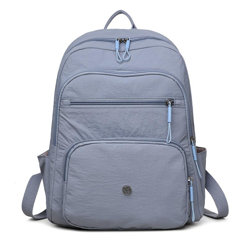 Solid Color Backpack Women's Multi-Layer Pocket Water-Repellent Nylon Backpack
