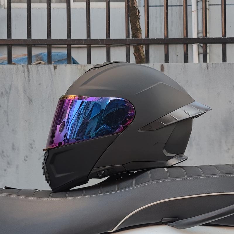 Motorcycle helmet Men's and women's face-off helmet Double mirror Winter tail semi-full cover Four Seasons Blue