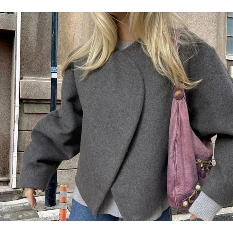 

Повседневные короткие куртки женские элегантные свободные с круглым вырезом однотонные уличные кардиганы женские с длинными рукавами верхняя одежда женские S серый