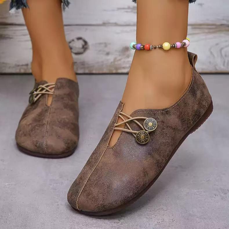 2025 Foreign Trade New Soft Leather Flat-bottomed Casual Single Shoes Women's Summer Shallow Mouth One Pedal Simple and Fashionable Large Size