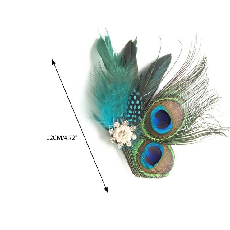 Elegantní Paví Peří Fascinator do Vlasů Špendlík Etnický Kostým do Kostela Boční Klip