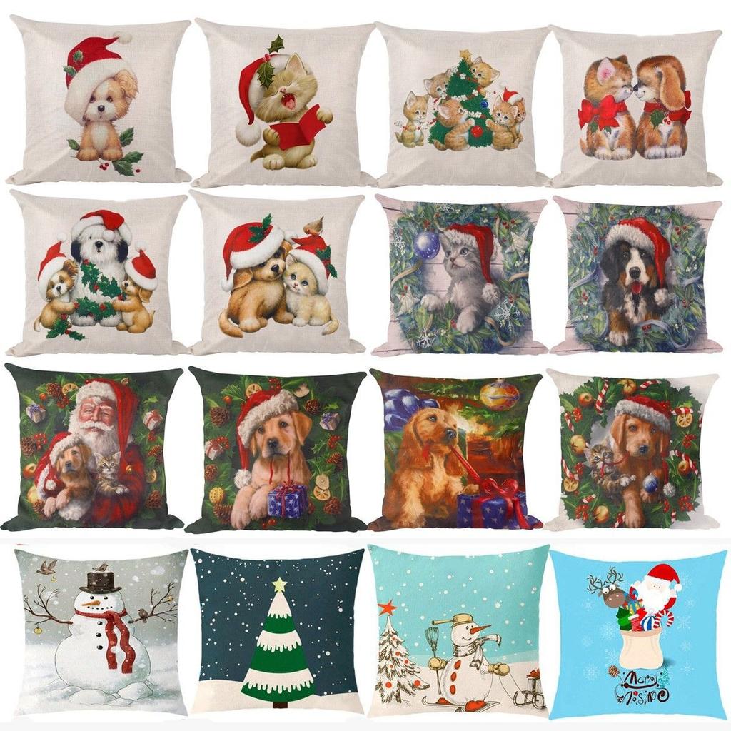 Luxurious 18'' Xmas Cotton Pillow Case Linen Cushion Cover For Merry Christmas Home Decoration