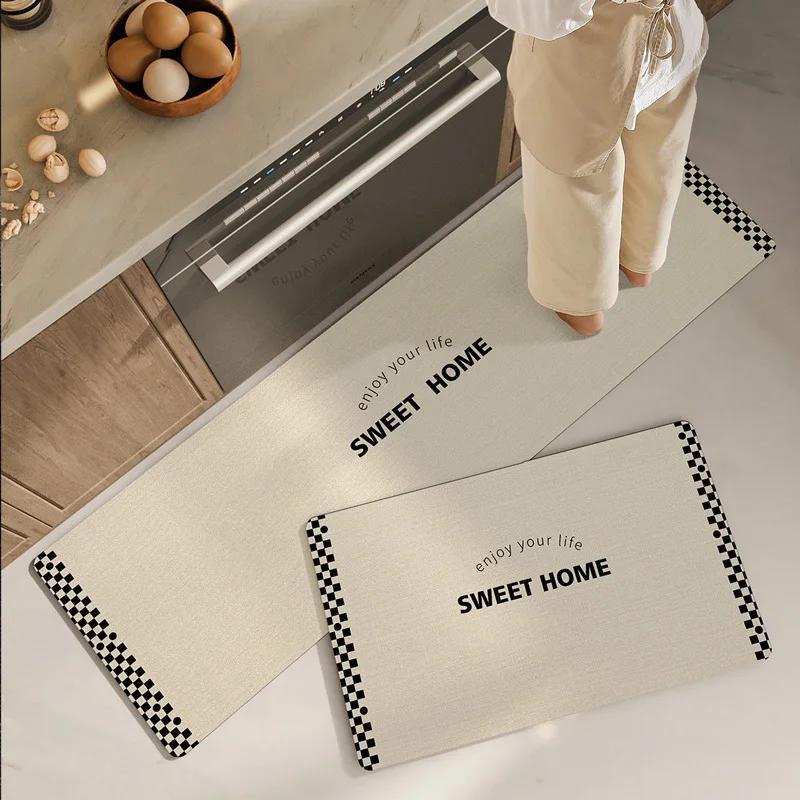 Fiber Leather Natural Rubber Kitchen Floor Mat, Soft Q-elastic Long Kitchen Mats Absorbs Water, Oil and Non-slip Foot Pads