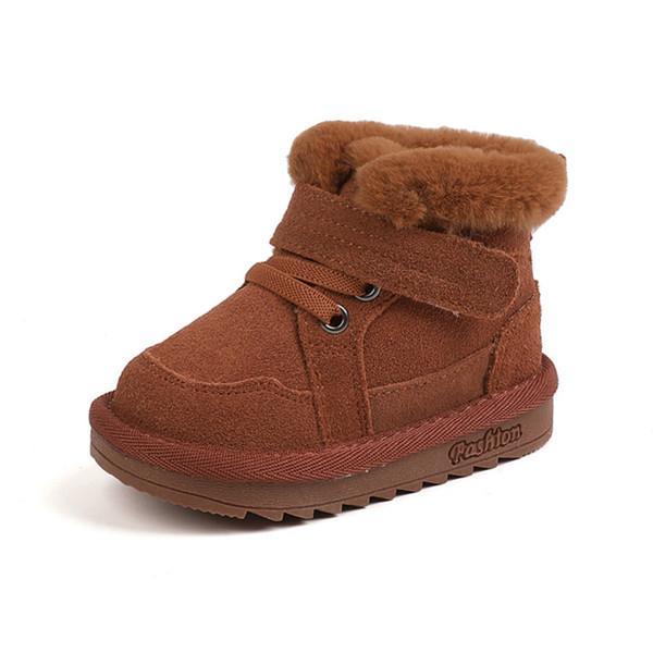 

Winter Baby Snow Boots Unisex Leather Cute Boys Girls Shoes Warm Cotton Kids Sneakers Soft Bottom Toddler Baby Shoes 24 коричневий