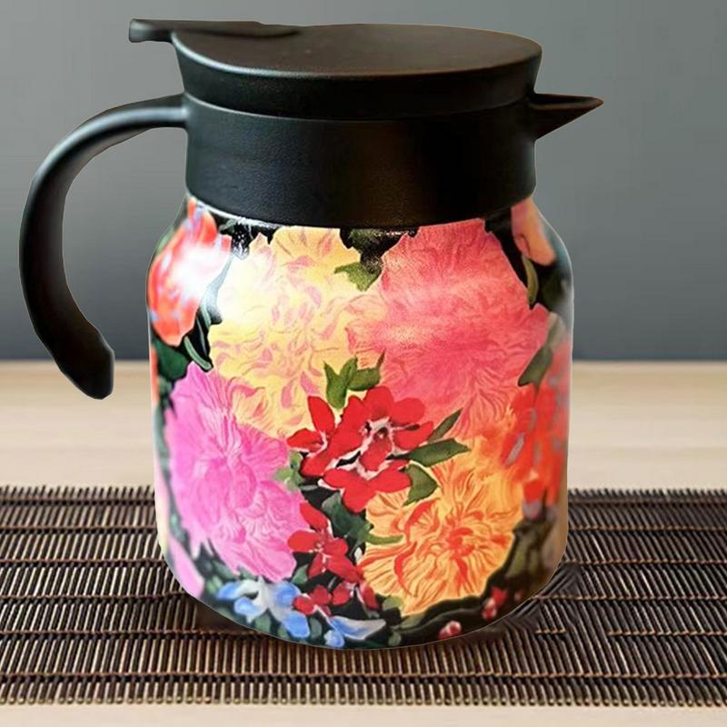 Retro Blommig Tekanna Rostfritt Stål Tekanna Droppsäker Tekanna Kökstekanna med Teinfuser för Hem och Matsal