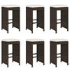 Garden Bar Stool with Cushions 6 pcs Brown Poly Rattan