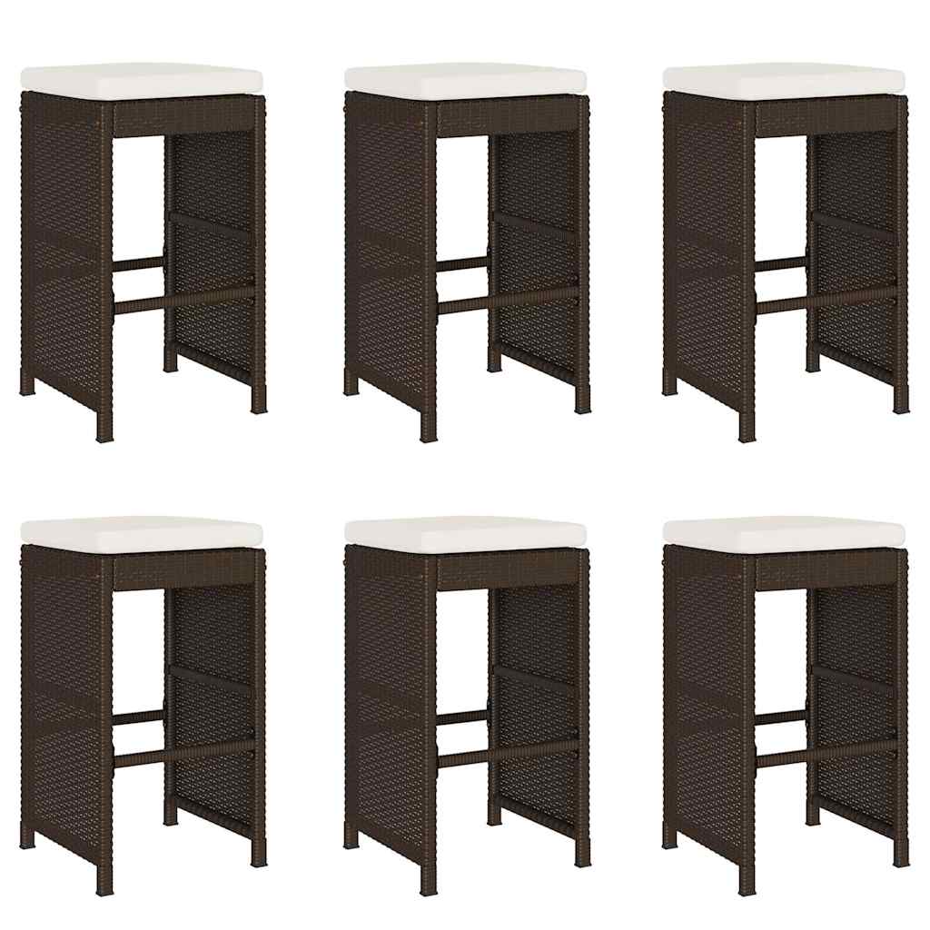 Garden Bar Stool with Cushions 6 pcs Brown Poly Rattan