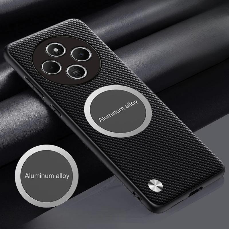 Metal Magnetic Car Holder Leather Case For Redmi A5 A4 A3 A3Pro 14C 4G 5G Skin Feel Carbon Fibre Shockproof Protect Cover