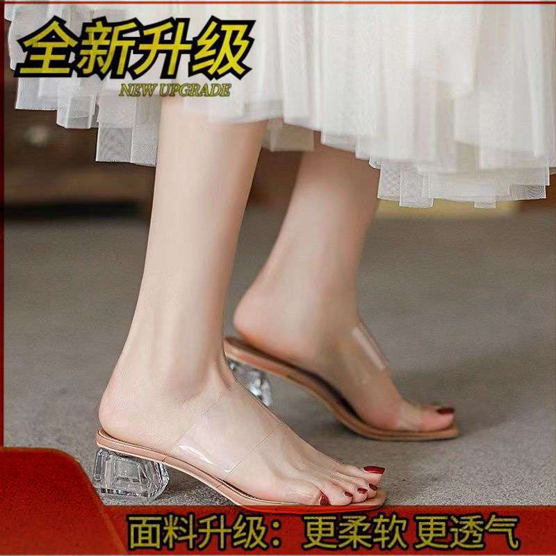 Sandals Women's Summer Flat Slippers 2025 New Low-heeled Fashion Transparent High-heeled Shoes Women's Cool Slippers