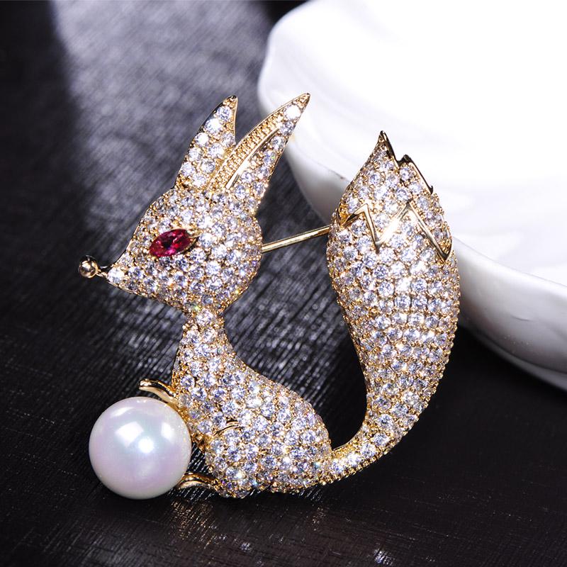 Blucome Cute Animal Fox Brooch Imitation Brooches Pin Copper Jewelry For Women Clothes Shirt Coat Scarf Accessories