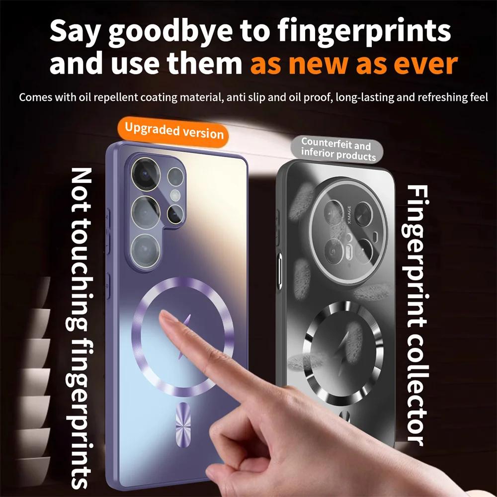 For Magsafe Glass Lens Frosted Magnetic Phone Case For Samsung Galaxy S24 S25 Ultra S23 Plus Wireless Charging Protective /.,'po