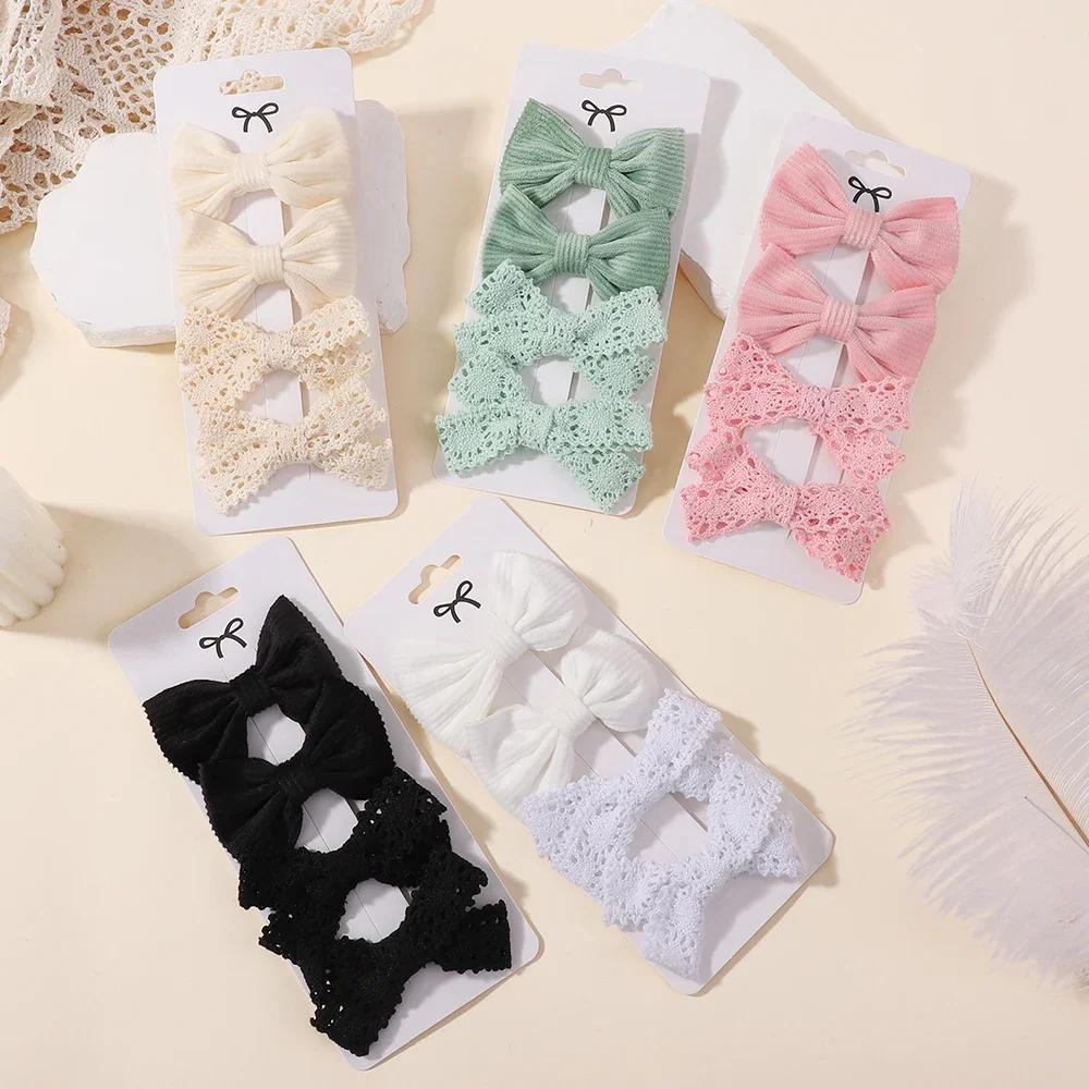 4PCS/Set Solid Color Lace Hair Bows Clips for Girls Lovely Handmade Bowknot Barrettes Hairpins Headwear Kids Hair Accessories