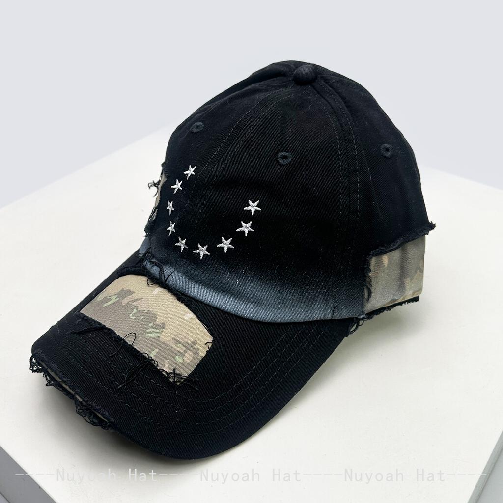 And Women Niche Style Patchwork Embroidered Stars Baseball Caps Sun Protection Personalized All-Match Street Style Peaked Hats Fashion Broken Ins