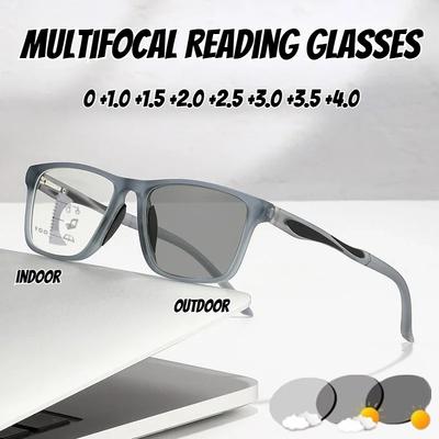 Neutral Fashion Photochromic Multifocal Reading Glasses Sport-Style HD Blue Light Protection Progressive Presbyopia Glasses +4 0