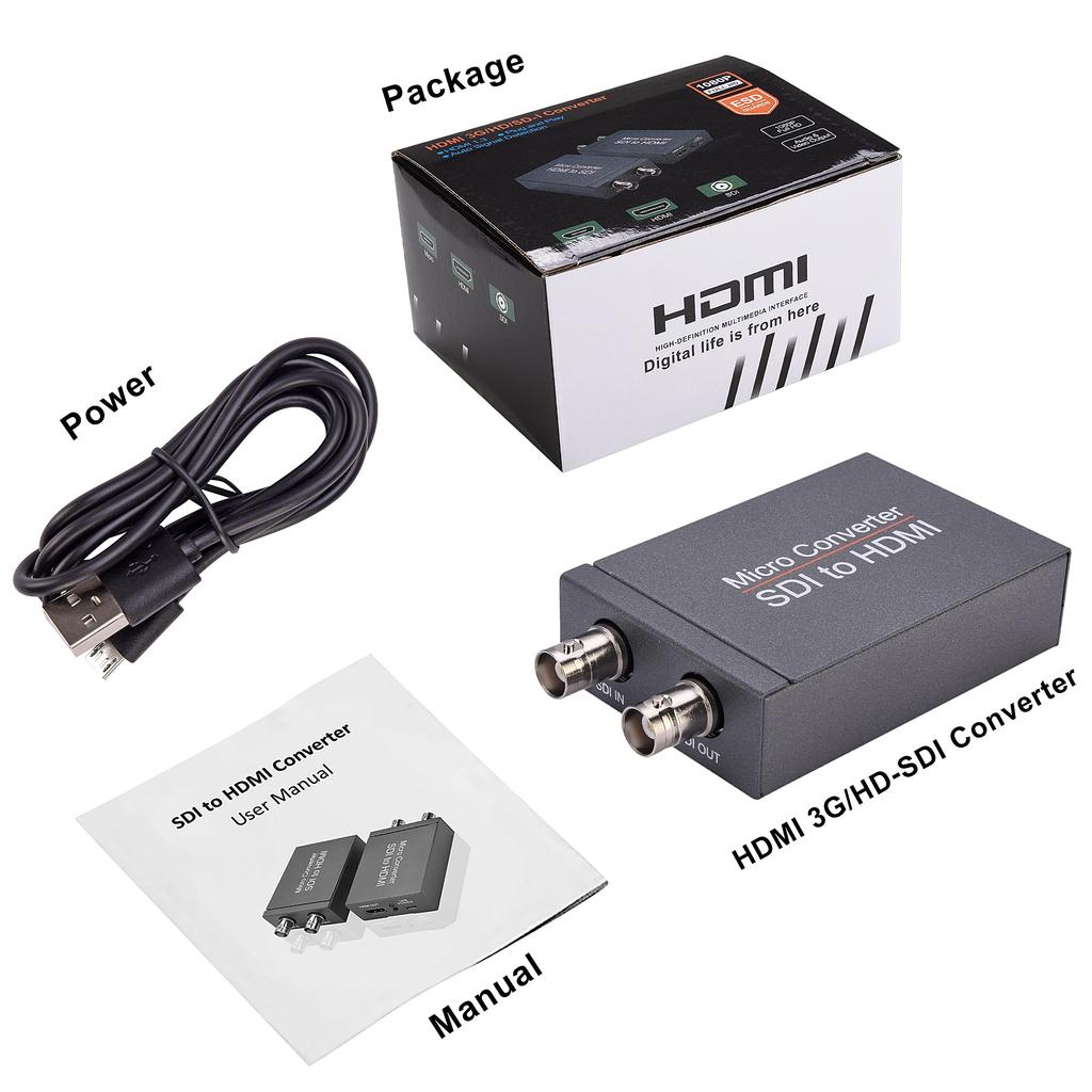 SDI to HDMI SDI to HDMI Audio Auto Format Stereo Audio Support Converter, De-embedder, 3G-SDI, HD-SDI, SD-SDI, Detection, De-embedder
