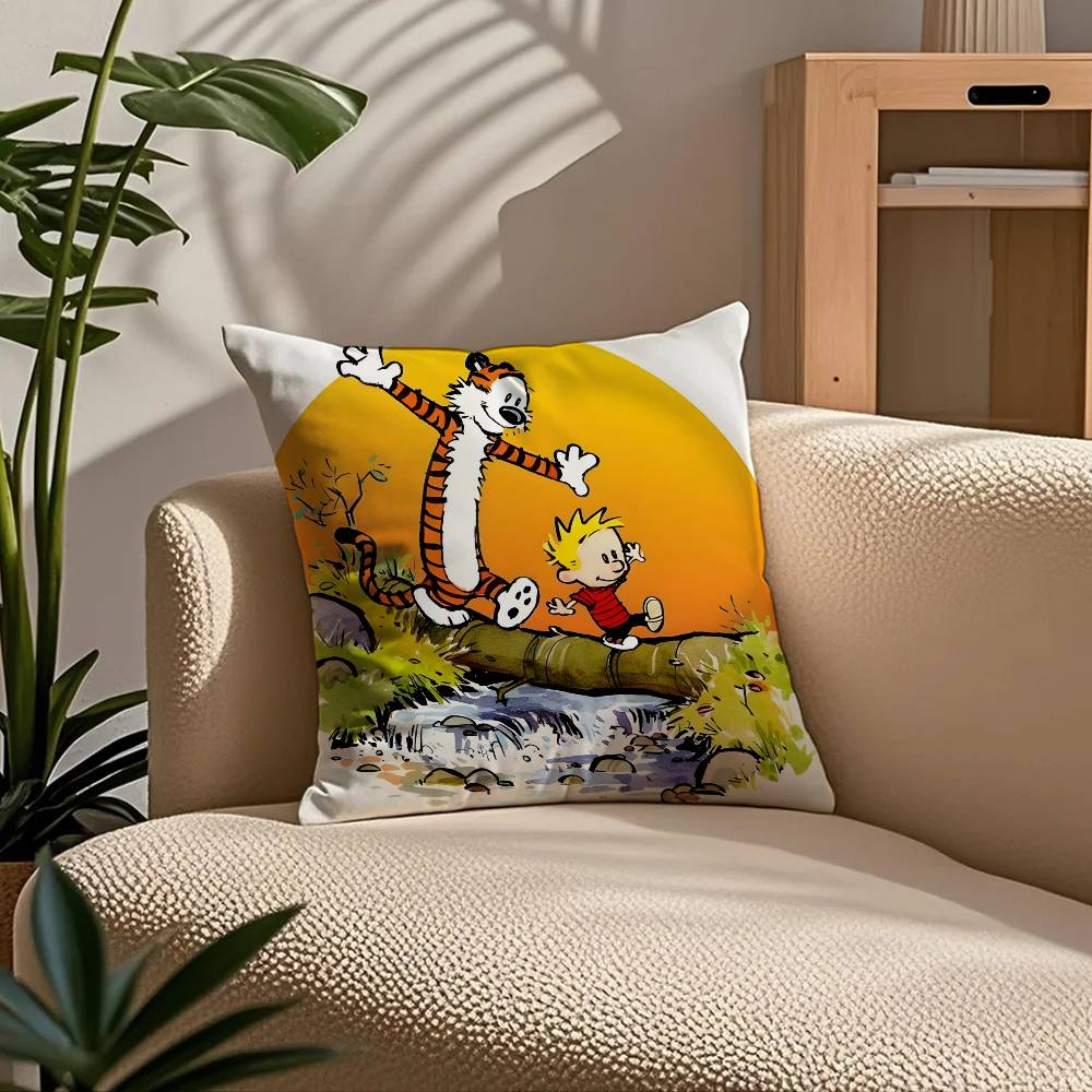 C-Calvin and H-Hobbes Pillow Case Comfort Sofa Bed Silky elegant Invisible zipper Custom Decorative cushion cover