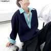 INCERUN Oversized Spring Men Deep V Neck Casual Long Sleeve Stitching Pullover T-shirts Tops