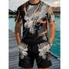 Fashion Men's Casual Suit 3D Casual Color Printing Summer T-shirt Shorts Simple