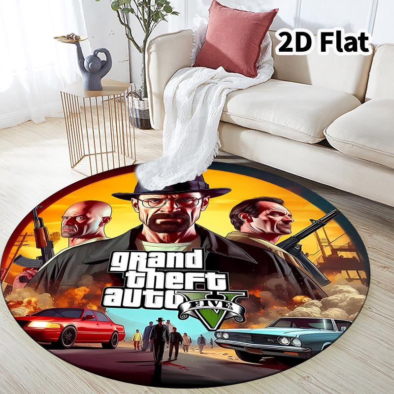 Grand Theft Auto Round Area Rug Carpet Rug For Living Room Bedroom Sofa Playroom Decor Nonslip Floor Mat