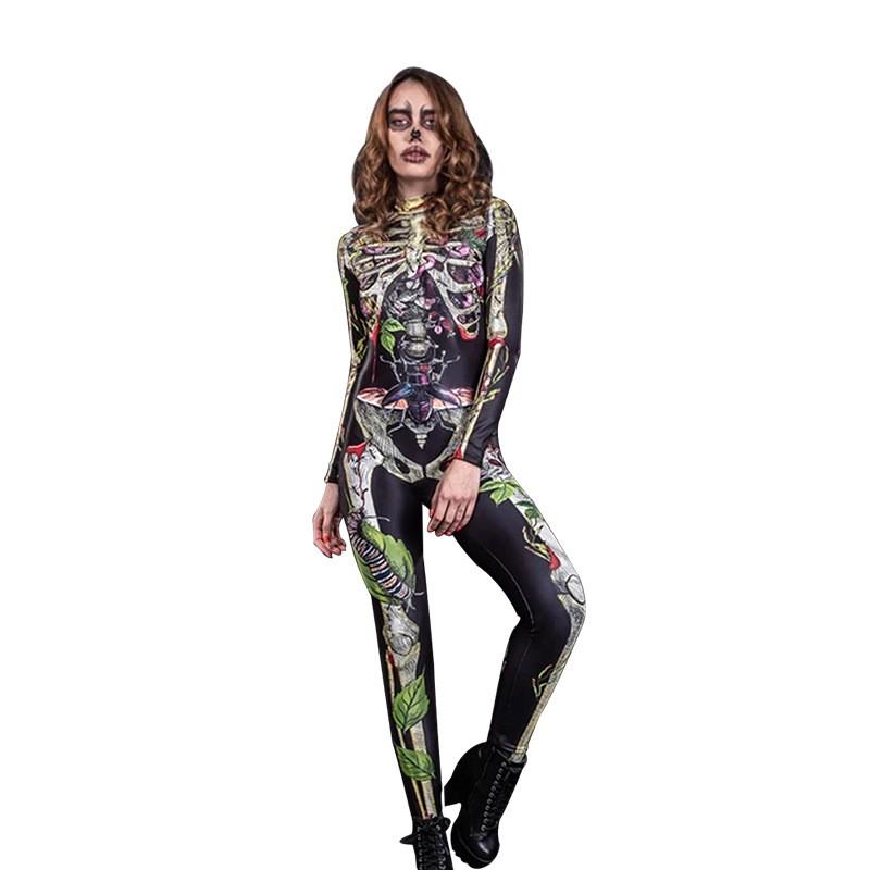 Halloween Costume Bodysuit Women Black Skeleton Design Full Body Suit Party Cosplay Stage Performance