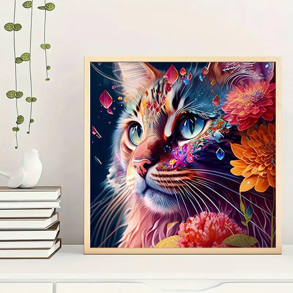 

Diy Алмазная картина с рамкой Кошка Животное Алмазное искусство Полная дрель Вышивка Украшения для домашнего декора Подарок