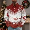 Men's Vintage Corduroy Christmas Print Long Sleeve Pullover with Collar and Pocket, Casual Top