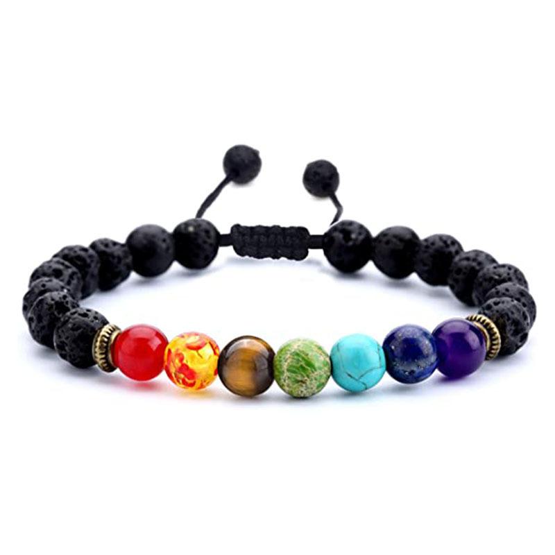Natural Lava Stone Beads Healing Balance Chakra Charm Bracelet 8mm Tiger Eye Bead Tibetan Buddha Prayer Bracelet for Women Men