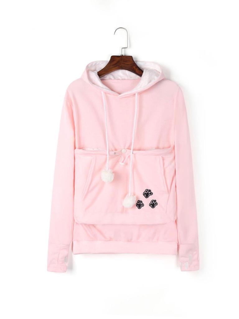 Embroidered Large Pocket Hooded Women's Sweatshirt - Autumn Thin Long-Sleeve