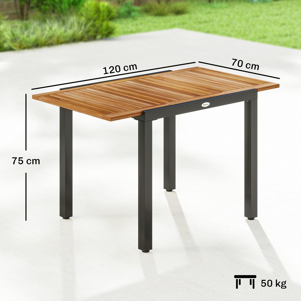 Patio Dining Table Expandable Outdoor Dining Table Acacia Wood Top 80-120 Cm Natural and Black