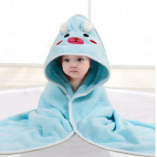 Newborn Cartoon Hooded Swaddle Blanket - Absorbent Coral Fleece for Spring & Autumn
