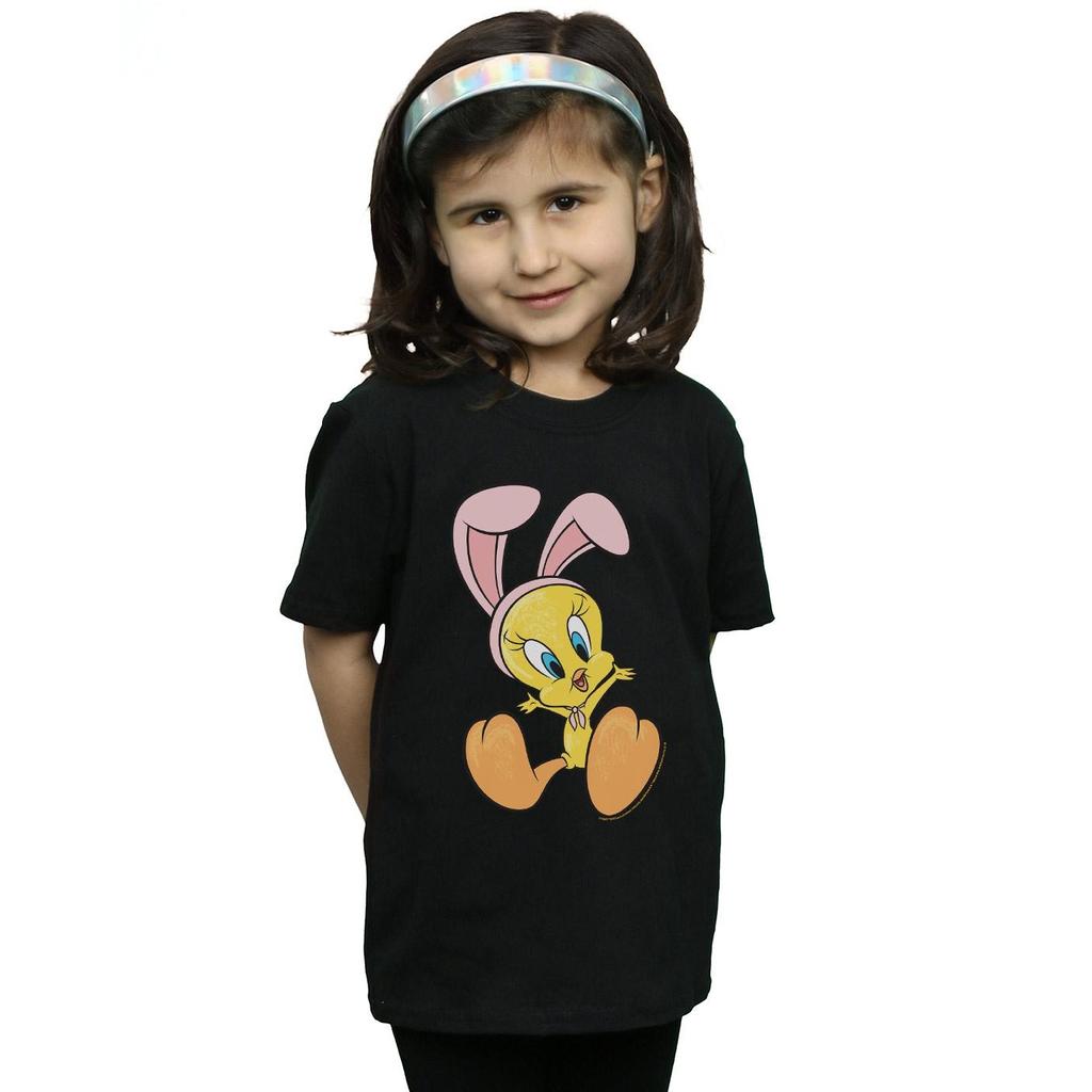 Looney Tunes Dziewczęcy bawełniany T-shirt Tweety Pie z uszami królika