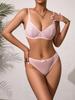Sexy Pink Ruffle Edge Sheer Lingerie Set with Bow