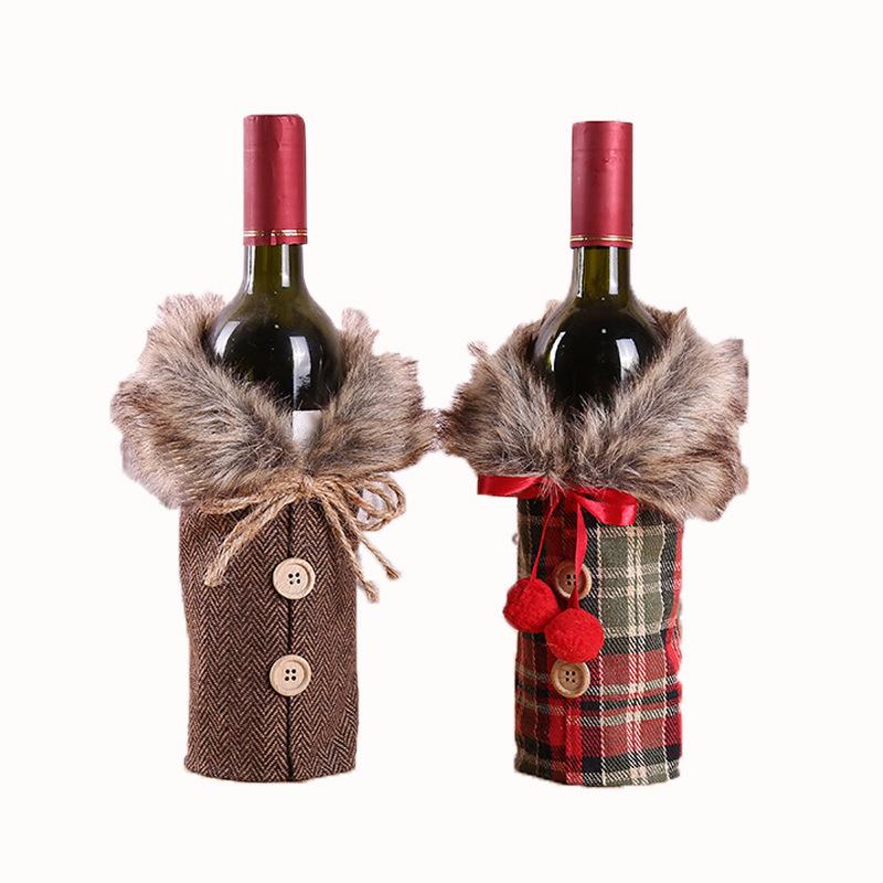 New European and American Christmas Wine Bottle Cover with Bow and Fur Collar for Holiday Decor  Ornaments  and Photo Props.